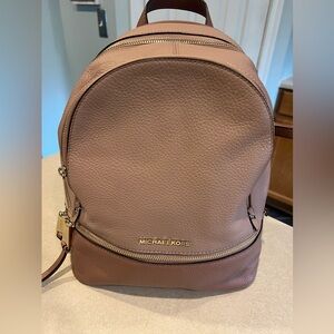 Michael Kors Rhea Zip Backpack Purse Leather- Two tone pink